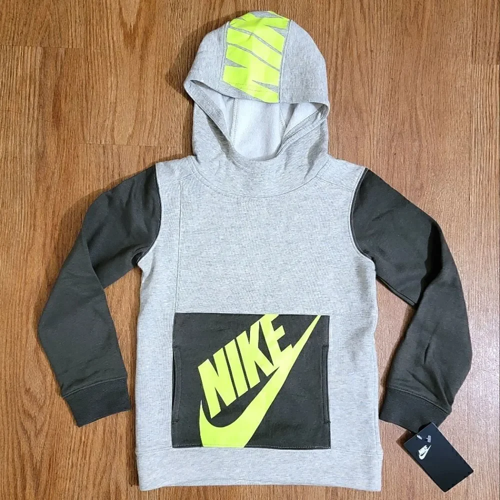 Nike Sportswear NSW Jacket Hoodie Gray Black Yellow Fleece Unisex Kids Size 7